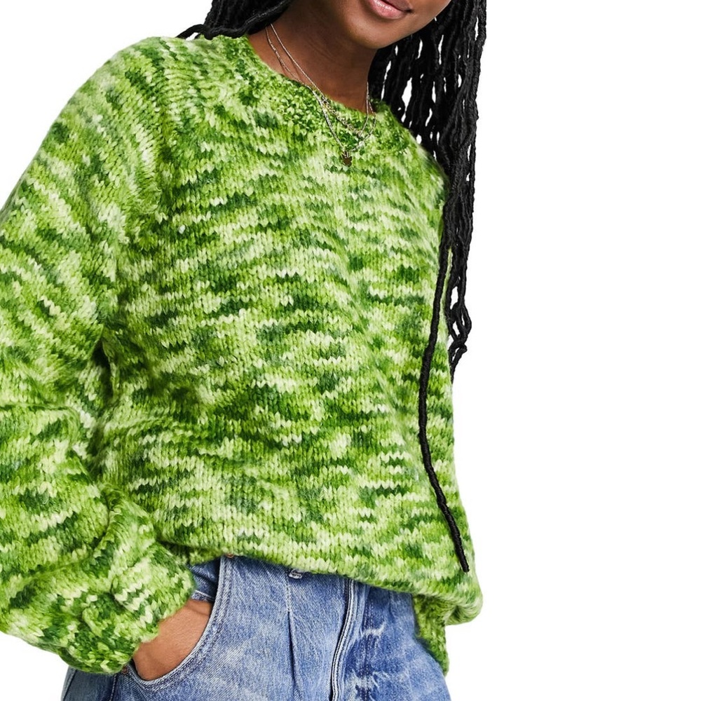 Topshop Oversized Green Space Dye Slouchy Boyfriend Sweater Size Medium